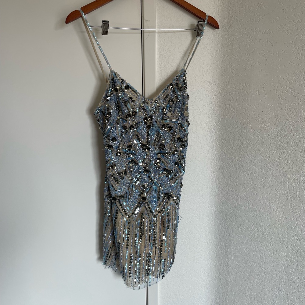 Size 0 ice blue basic black label mini dress
